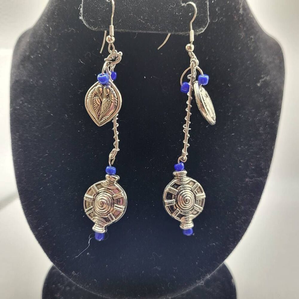 Ethnic Artisan Silver and Blue Earrings